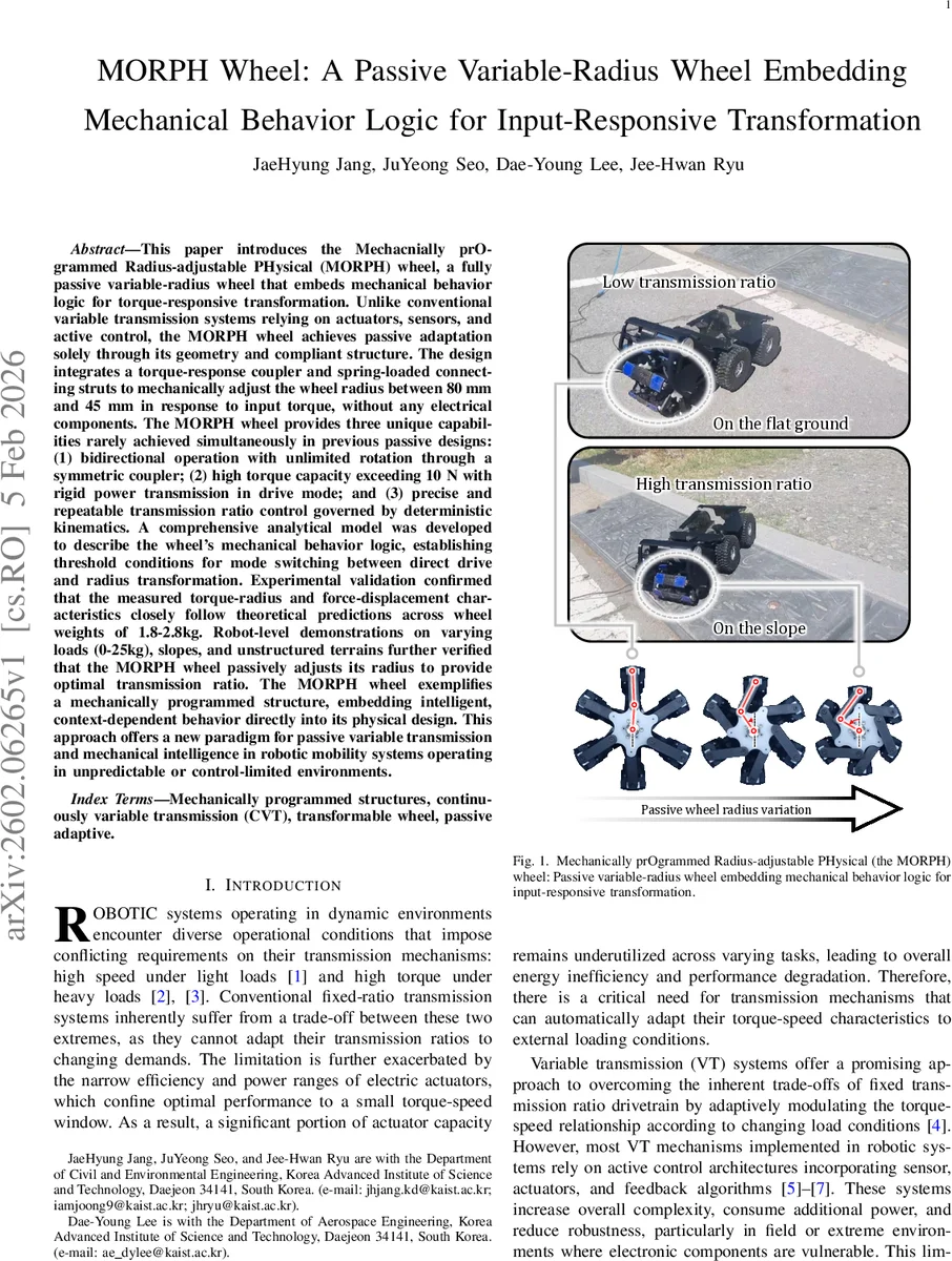 MORPH Wheel: A Passive Variable-Radius Wheel Embedding Mechanical Behavior Logic for Input-Responsive Transformation