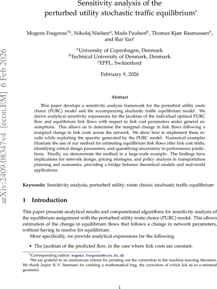 Sensitivity analysis of the perturbed utility stochastic traffic equilibrium
