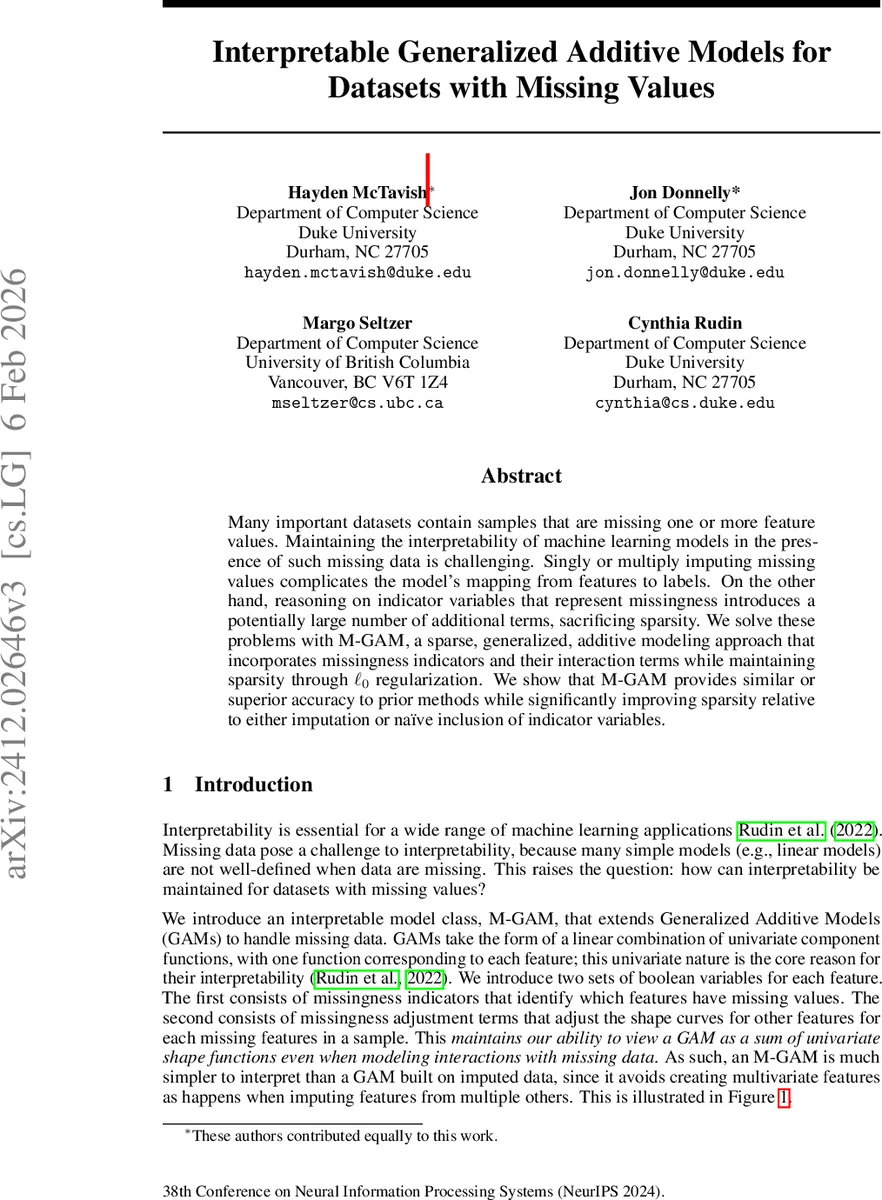 Interpretable Generalized Additive Models for Datasets with Missing Values