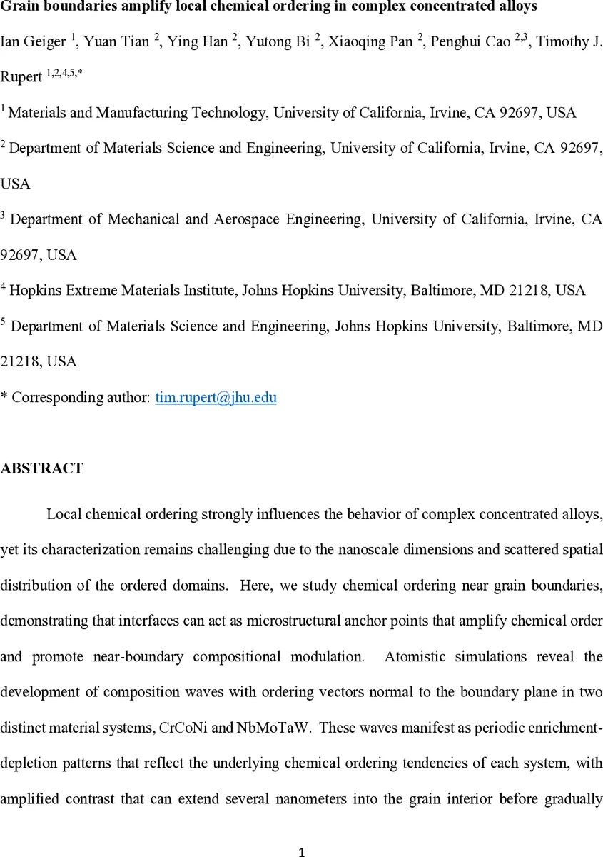 Grain boundaries amplify local chemical ordering in complex concentrated alloys