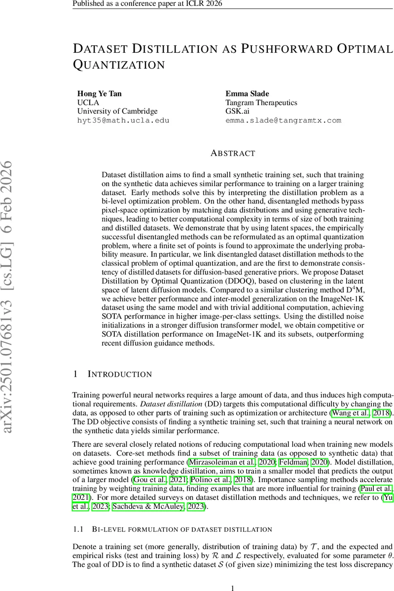 Dataset Distillation as Pushforward Optimal Quantization