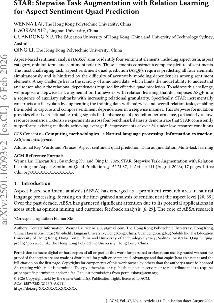 STAR: Stepwise Task Augmentation with Relation Learning for Aspect Sentiment Quad Prediction