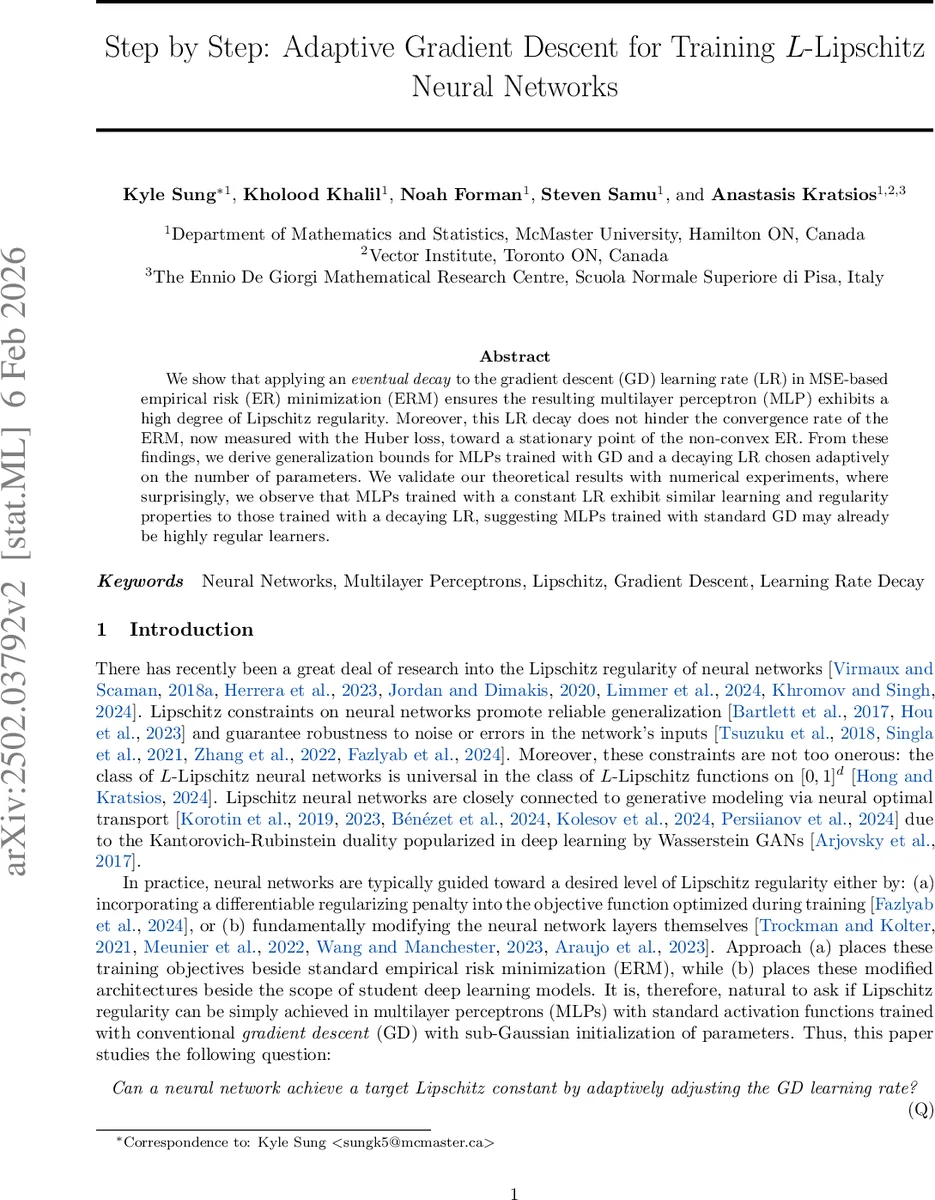 Step by Step: Adaptive Gradient Descent for Training L-Lipschitz Neural Networks