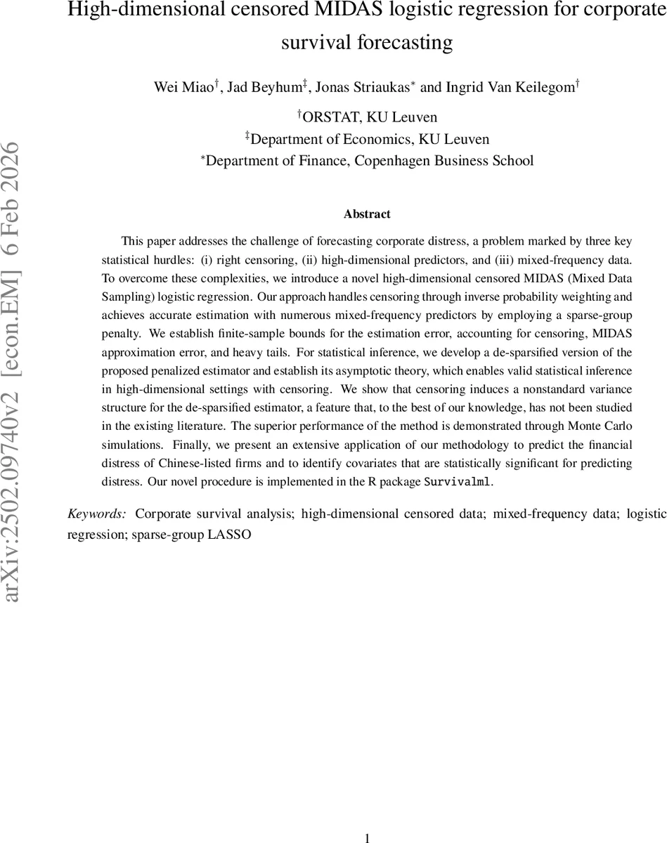 High-dimensional censored MIDAS logistic regression for corporate survival forecasting