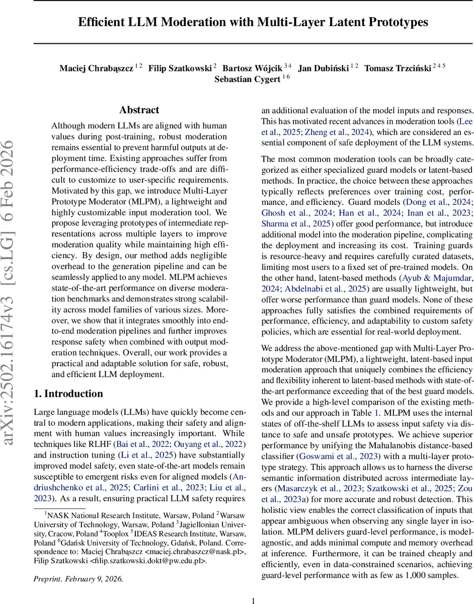 Efficient LLM Moderation with Multi-Layer Latent Prototypes
