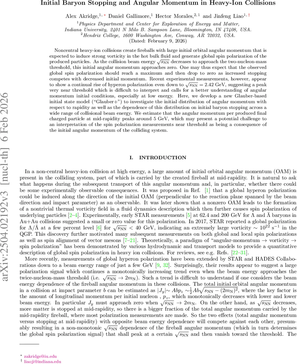 Initial Baryon Stopping and Angular Momentum in Heavy-Ion Collisions