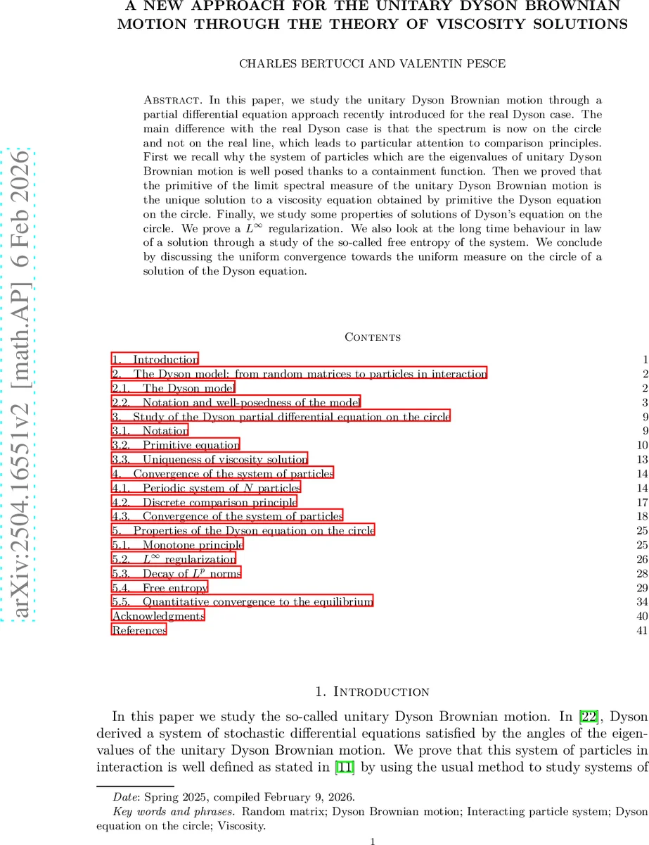 A new approach for the unitary Dyson Brownian motion through the theory of viscosity solutions