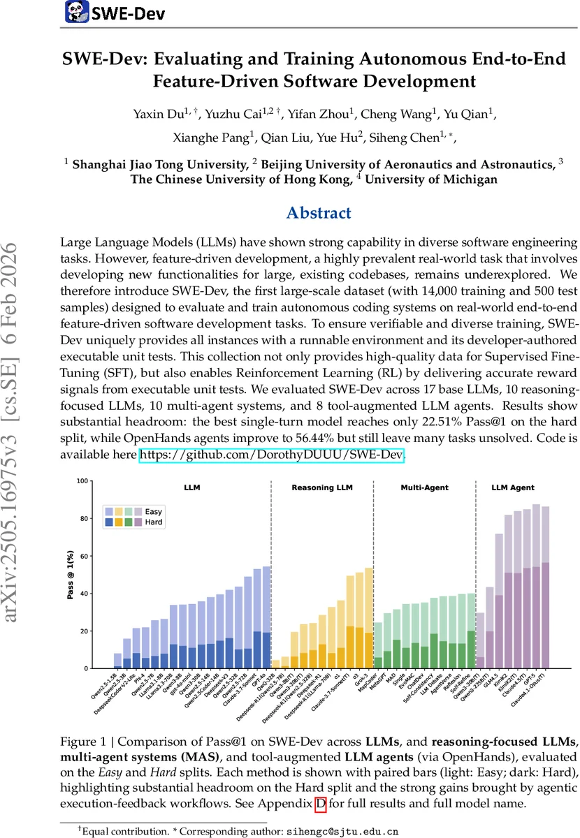 SWE-Dev: Evaluating and Training Autonomous Feature-Driven Software Development