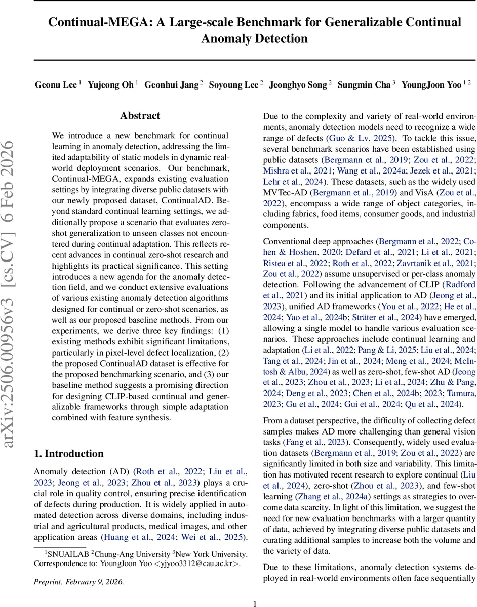 Continual-MEGA: A Large-scale Benchmark for Generalizable Continual Anomaly Detection