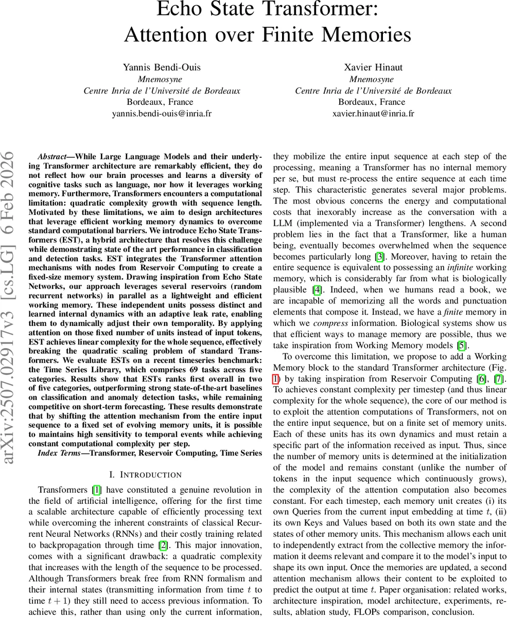 Echo State Transformer: Attention Over Finite Memories