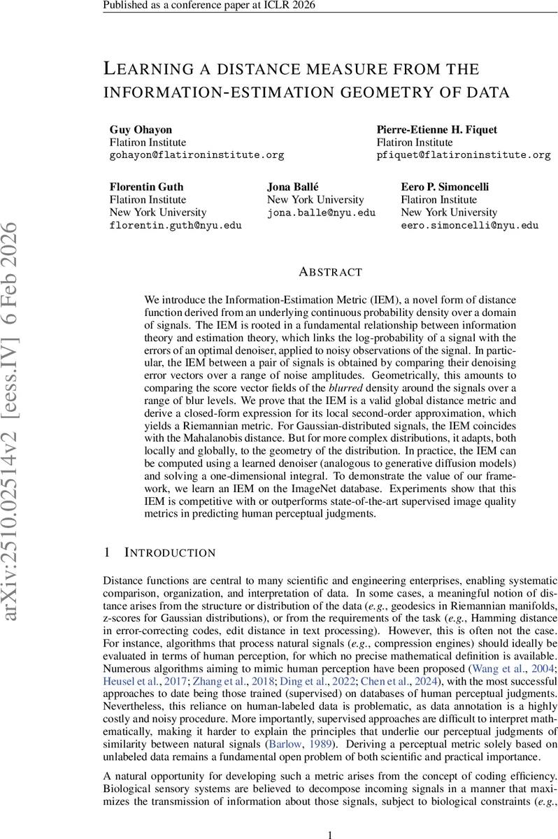 Learning a distance measure from the information-estimation geometry of data