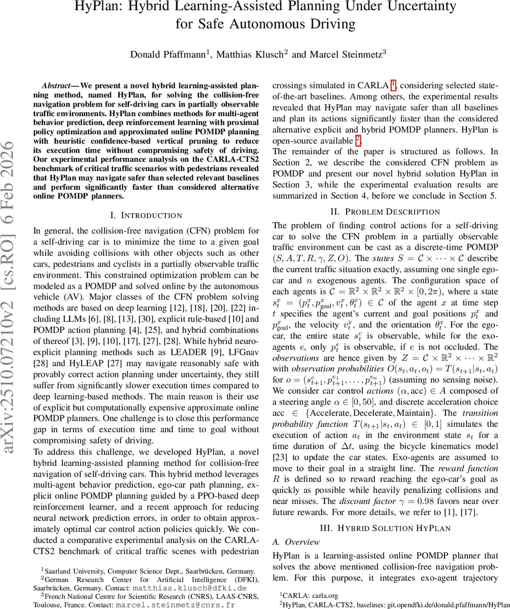 HyPlan: Hybrid Learning-Assisted Planning Under Uncertainty for Safe Autonomous Driving