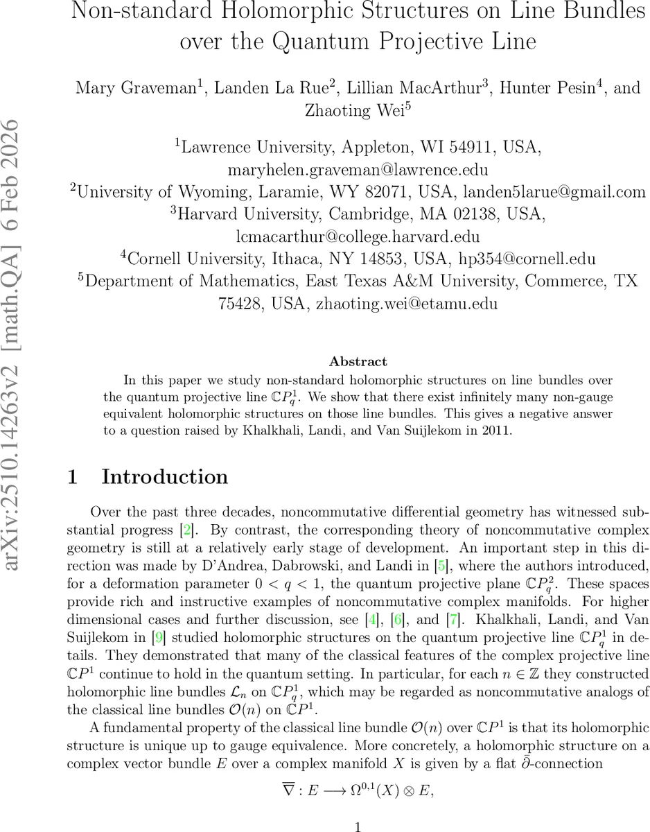 Non-standard Holomorphic Structures on Line Bundles over the Quantum Projective Line