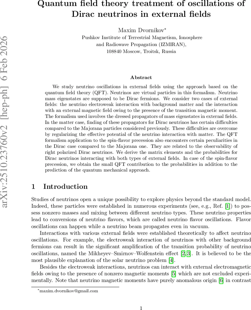 Quantum field theory treatment of oscillations of Dirac neutrinos in external fields
