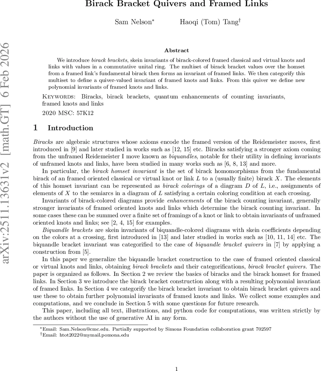 Birack Bracket Quivers and Framed Links