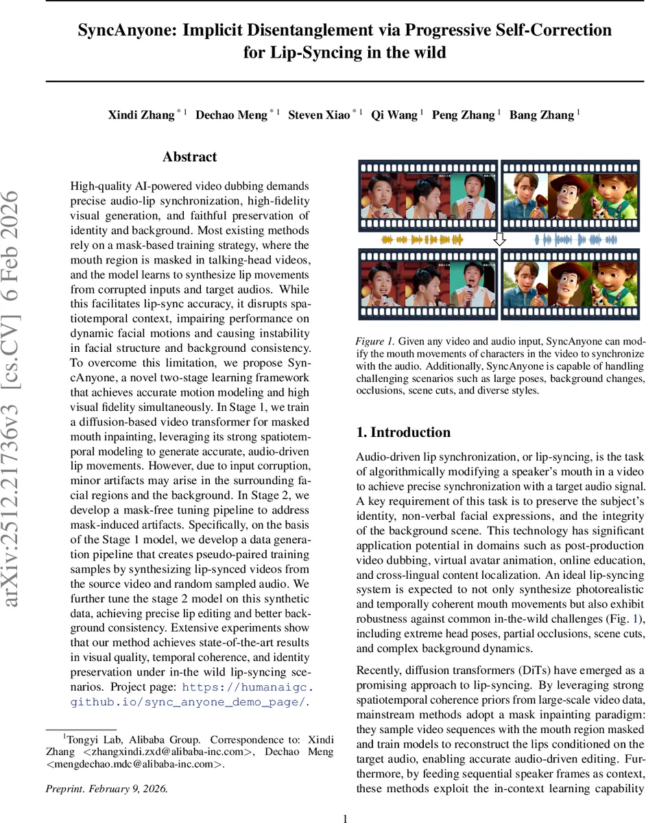 SyncAnyone: Implicit Disentanglement via Progressive Self-Correction for Lip-Syncing in the wild