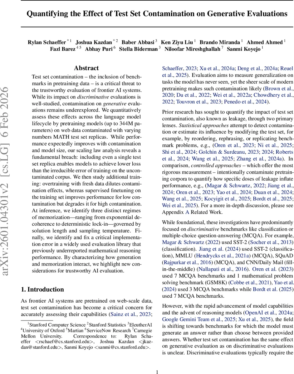 Quantifying the Effect of Test Set Contamination on Generative Evaluations