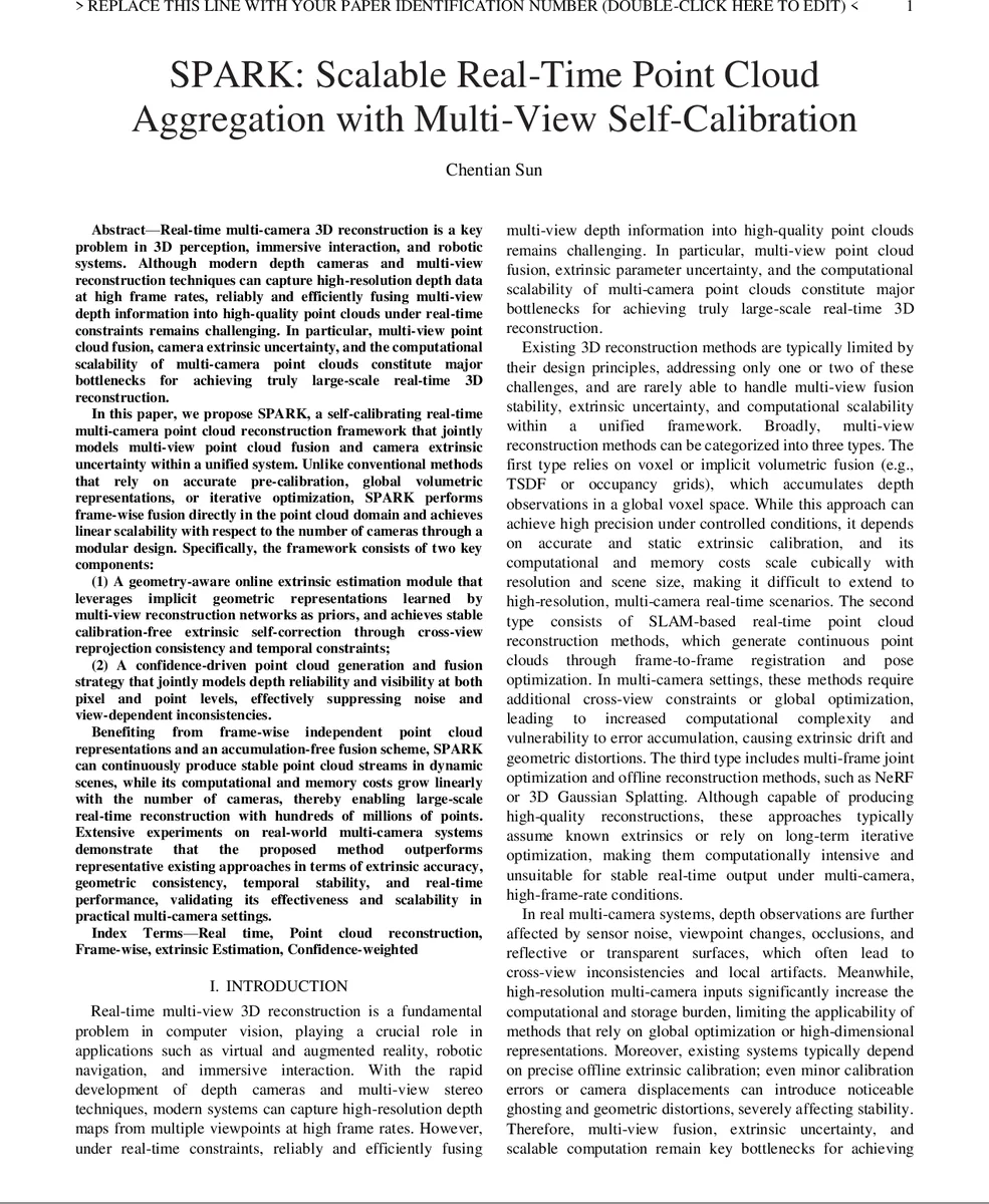 SPARK: Scalable Real-Time Point Cloud Aggregation with Multi-View Self-Calibration