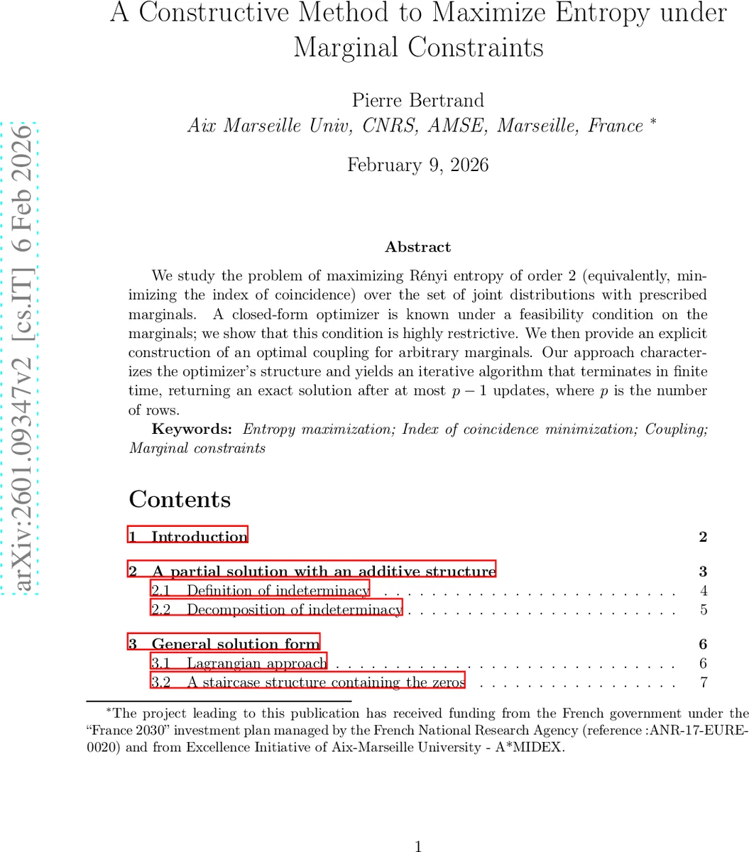 A Constructive Method to Maximize Entropy under Marginal Constraints
