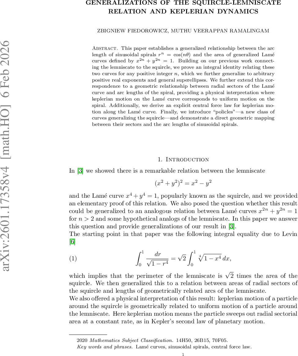 Generalizations of the Squircle-Lemniscate Relation and Keplerian Dynamics