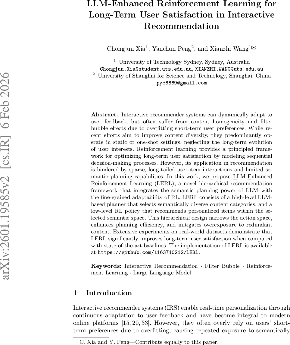 LLM-Enhanced Reinforcement Learning for Long-Term User Satisfaction in Interactive Recommendation