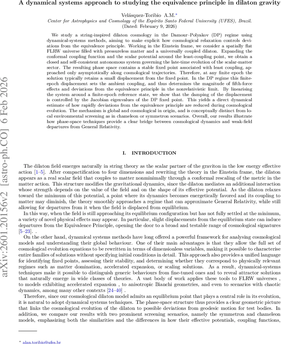 A dynamical systems approach to studying the equivalence principle in dilaton gravity