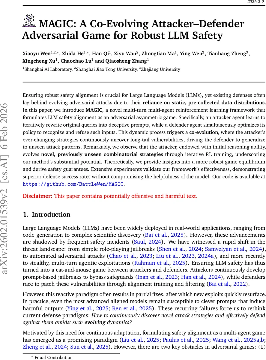MAGIC: A Co-Evolving Attacker-Defender Adversarial Game for Robust LLM Safety