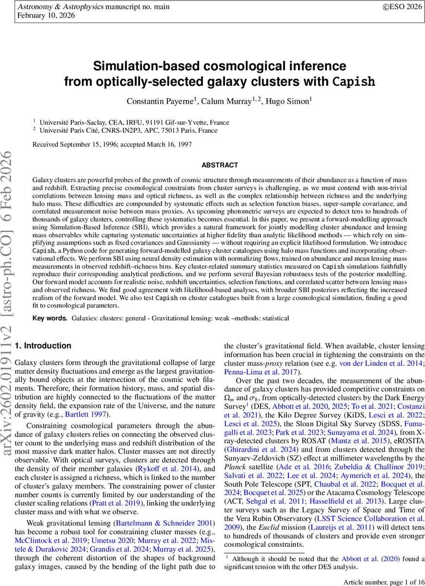 Simulation-based cosmological inference from optically-selected galaxy clusters with $	exttt{Capish}$