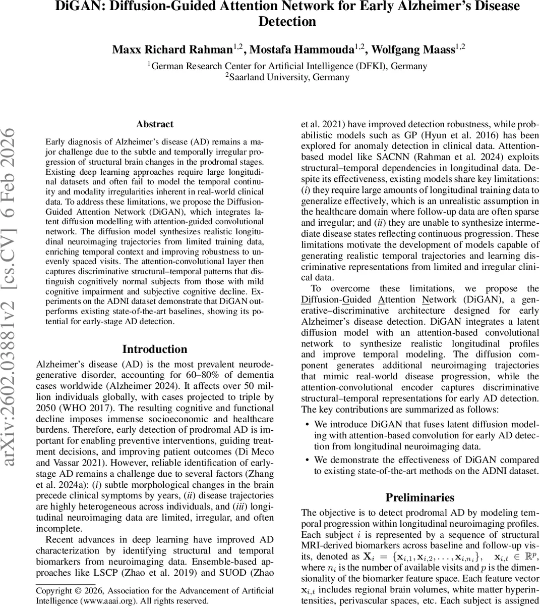 DiGAN: Diffusion-Guided Attention Network for Early Alzheimer's Disease Detection