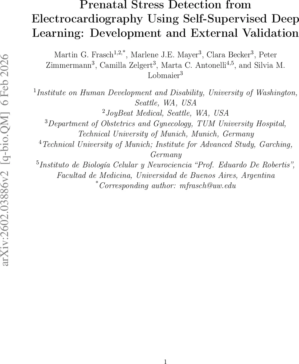 Prenatal Stress Detection from Electrocardiography Using Self-Supervised Deep Learning: Development and External Validation