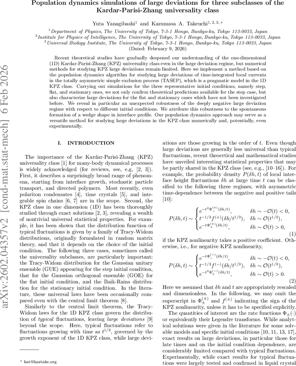 Population dynamics simulations of large deviations for three subclasses of the Kardar-Parisi-Zhang universality class