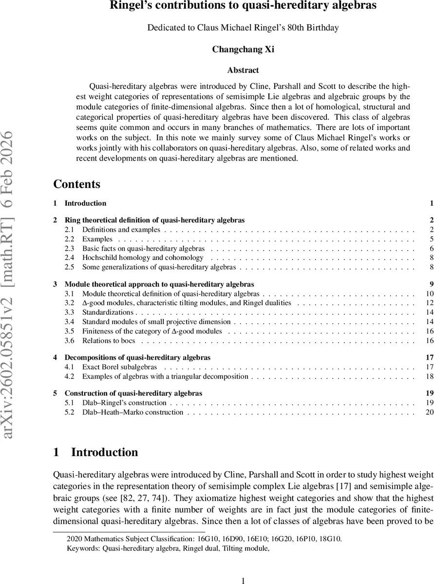 Ringel's contributions to quasi-hereditary algebras