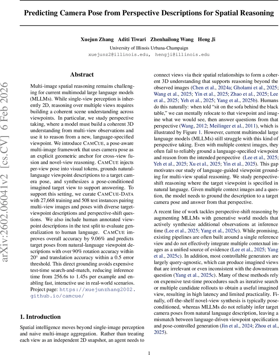 Predicting Camera Pose from Perspective Descriptions for Spatial Reasoning