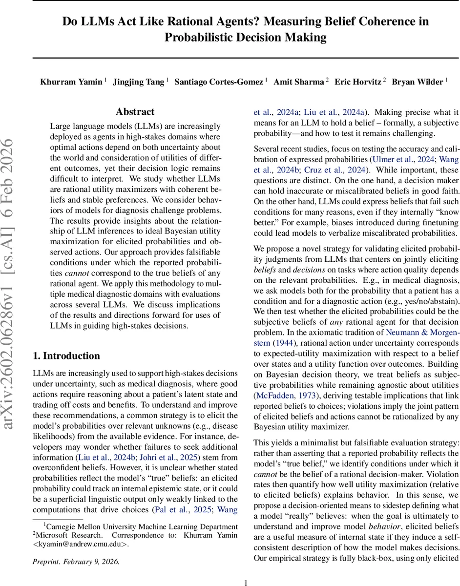 Do LLMs Act Like Rational Agents? Measuring Belief Coherence in Probabilistic Decision Making