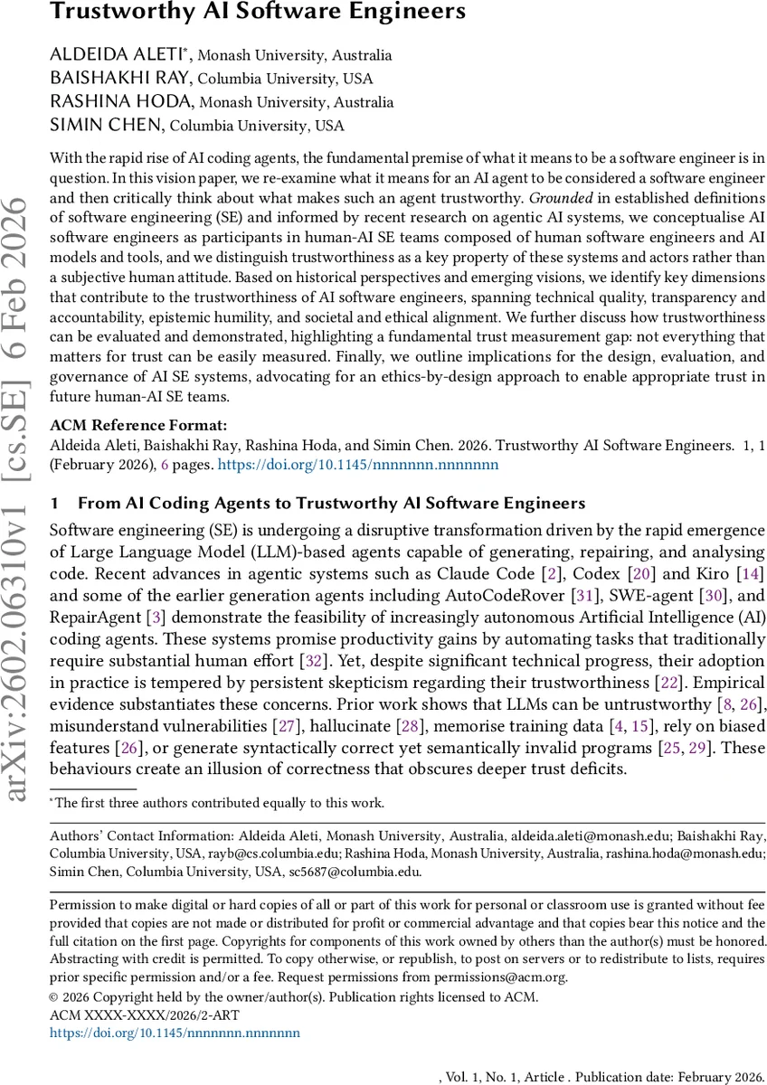 Trustworthy AI Software Engineers