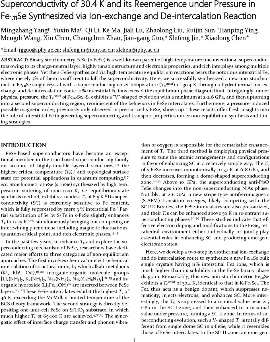 Superconductivity of 30.4 K and its Reemergence under Pressure in Fe1.11Se Synthesized via Ion-exchange and De-intercalation Reaction