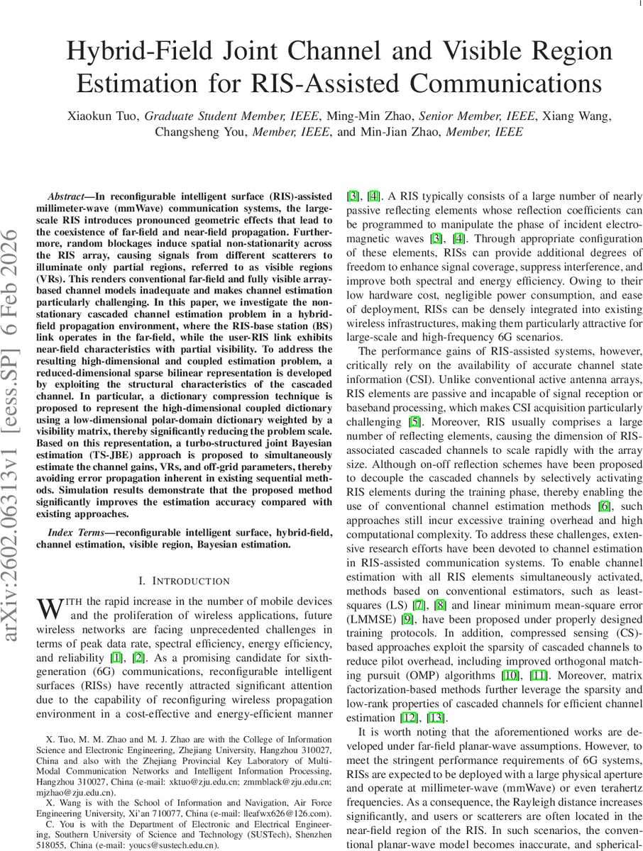 Hybrid-Field Joint Channel and Visible Region Estimation for RIS-Assisted Communications