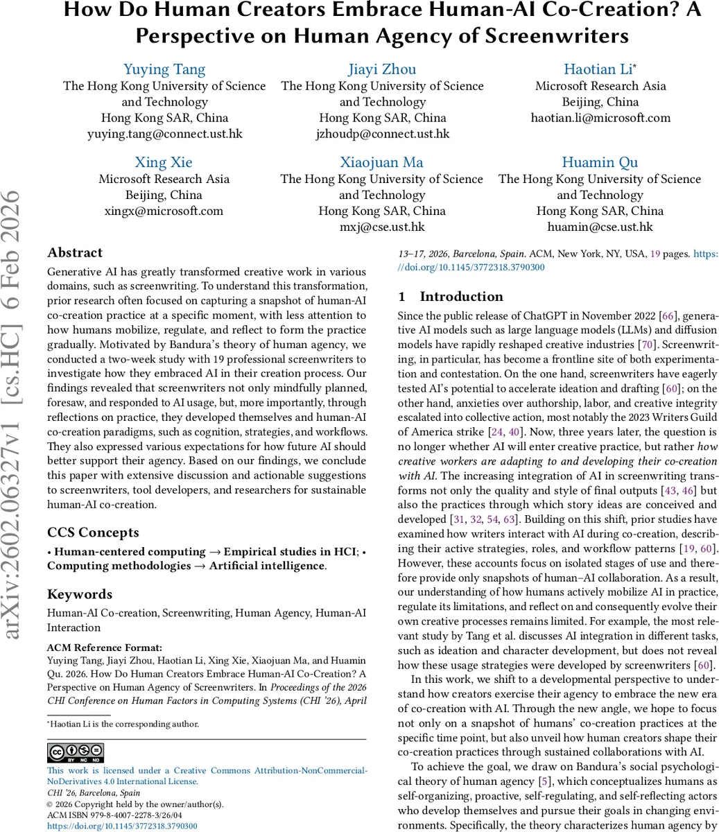 How Do Human Creators Embrace Human-AI Co-Creation? A Perspective on Human Agency of Screenwriters