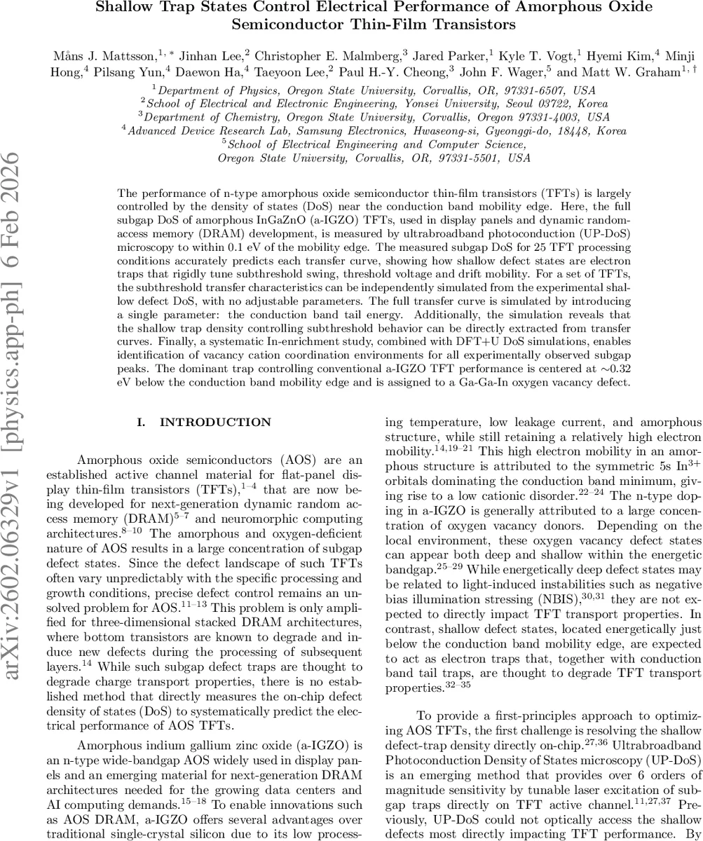 Shallow Trap States Control Electrical Performance of Amorphous Oxide Semiconductor Thin-Film Transistors