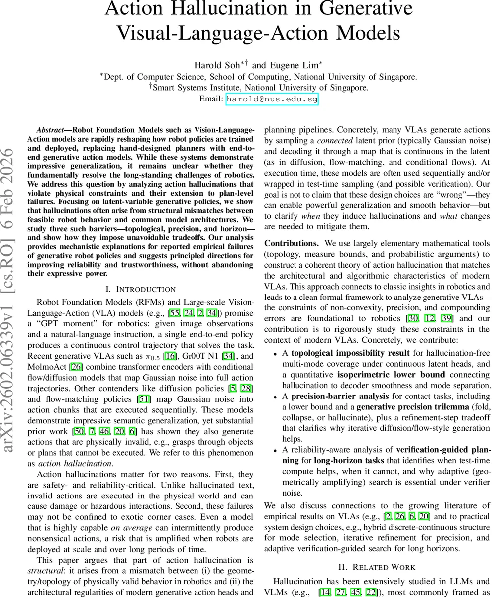 Action Hallucination in Generative Visual-Language-Action Models