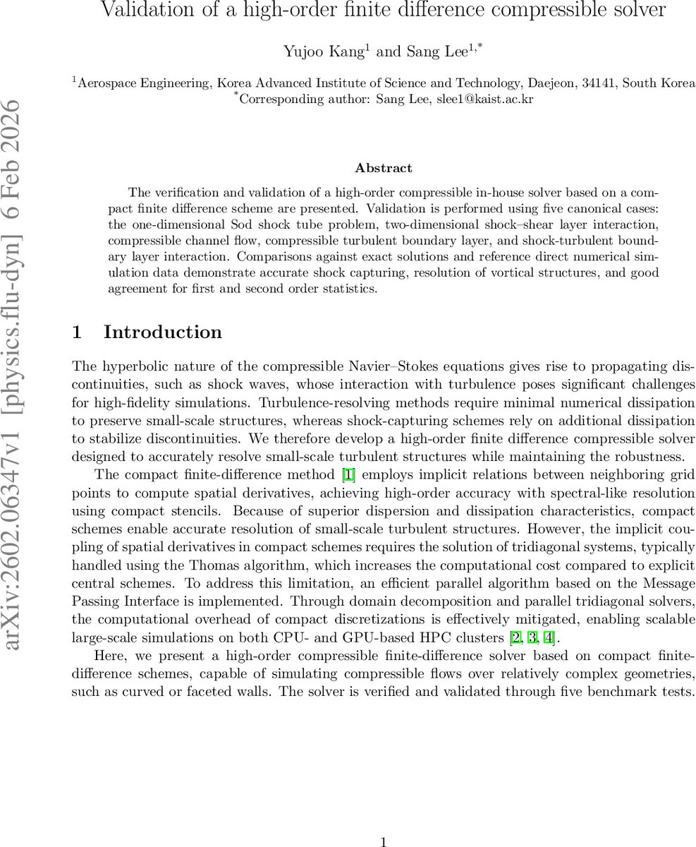 Validation of a high-order finite difference compressible solver
