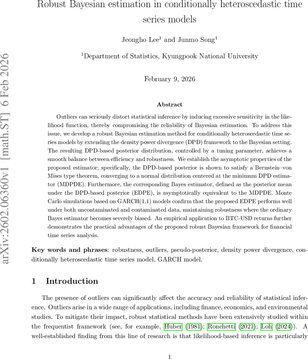 Robust Bayesian estimation in conditionally heteroscedastic time series models