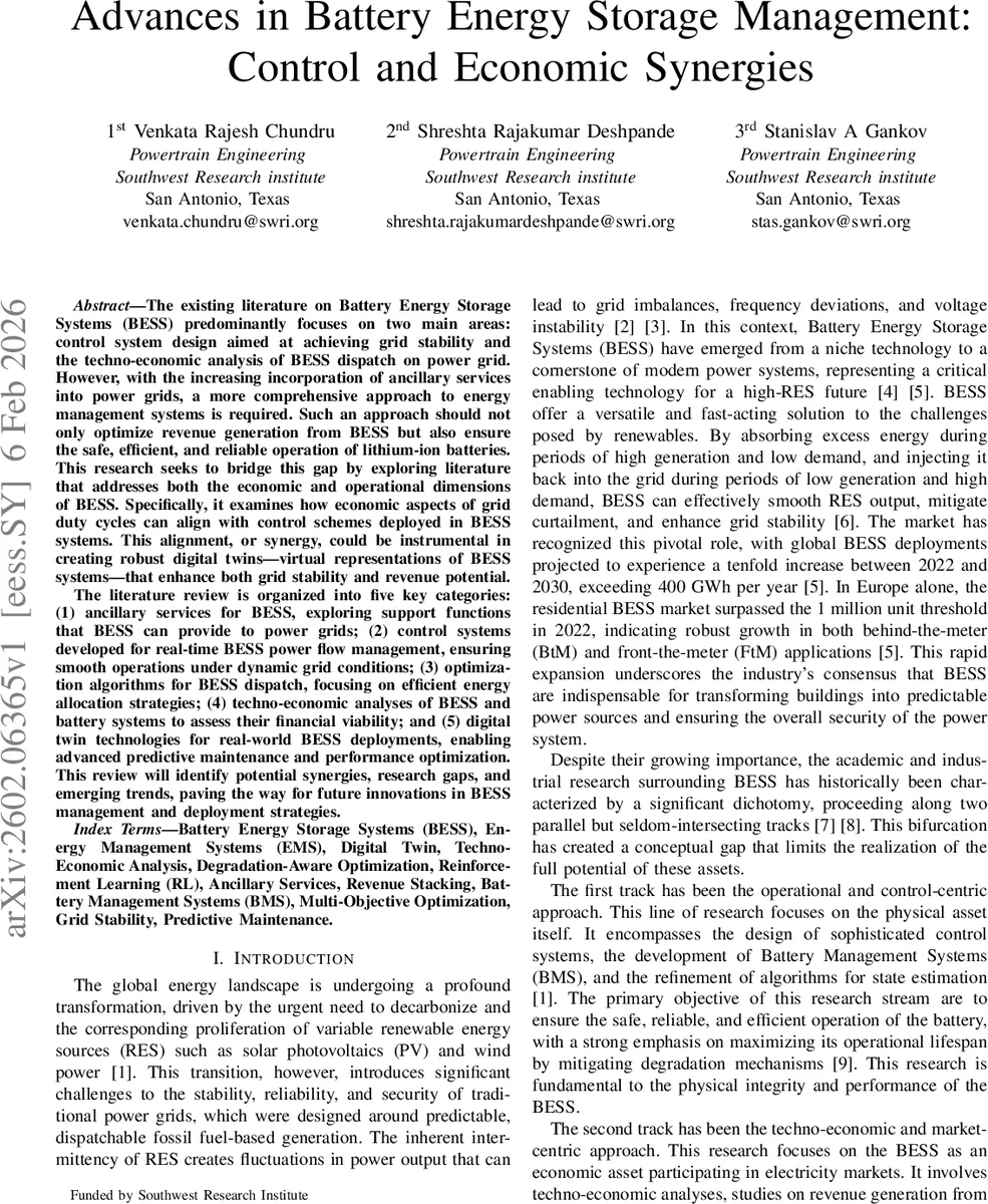 Advances in Battery Energy Storage Management: Control and Economic Synergies