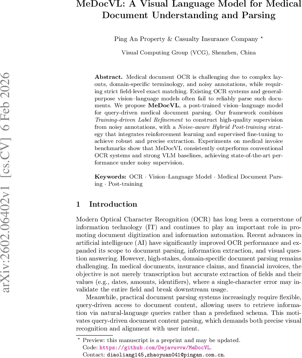 MeDocVL: A Visual Language Model for Medical Document Understanding and Parsing