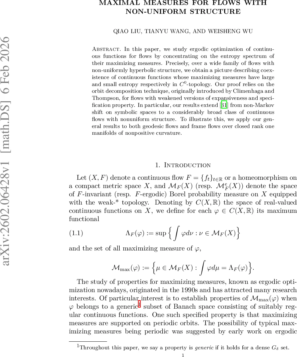 Maximal measures for flows with nonuniform structure