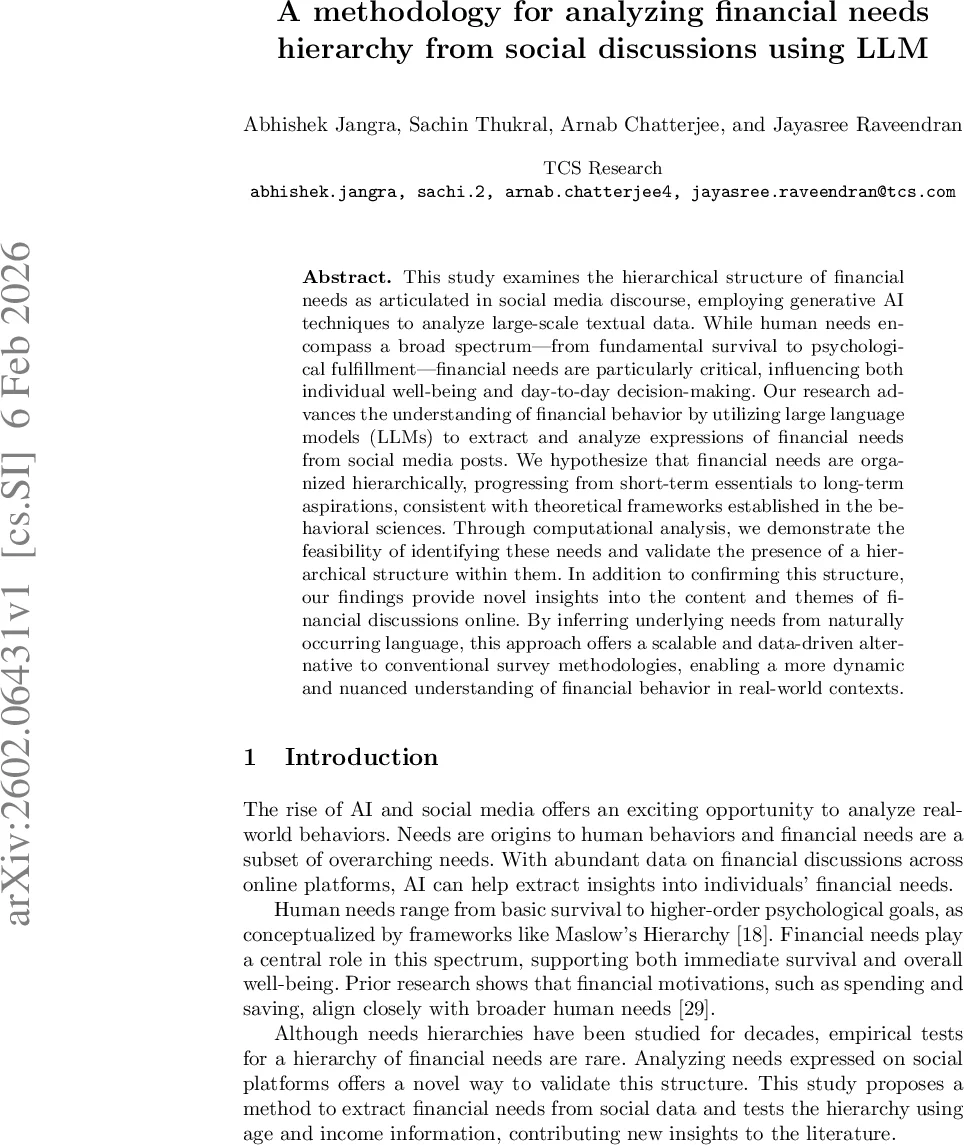 A methodology for analyzing financial needs hierarchy from social discussions using LLM