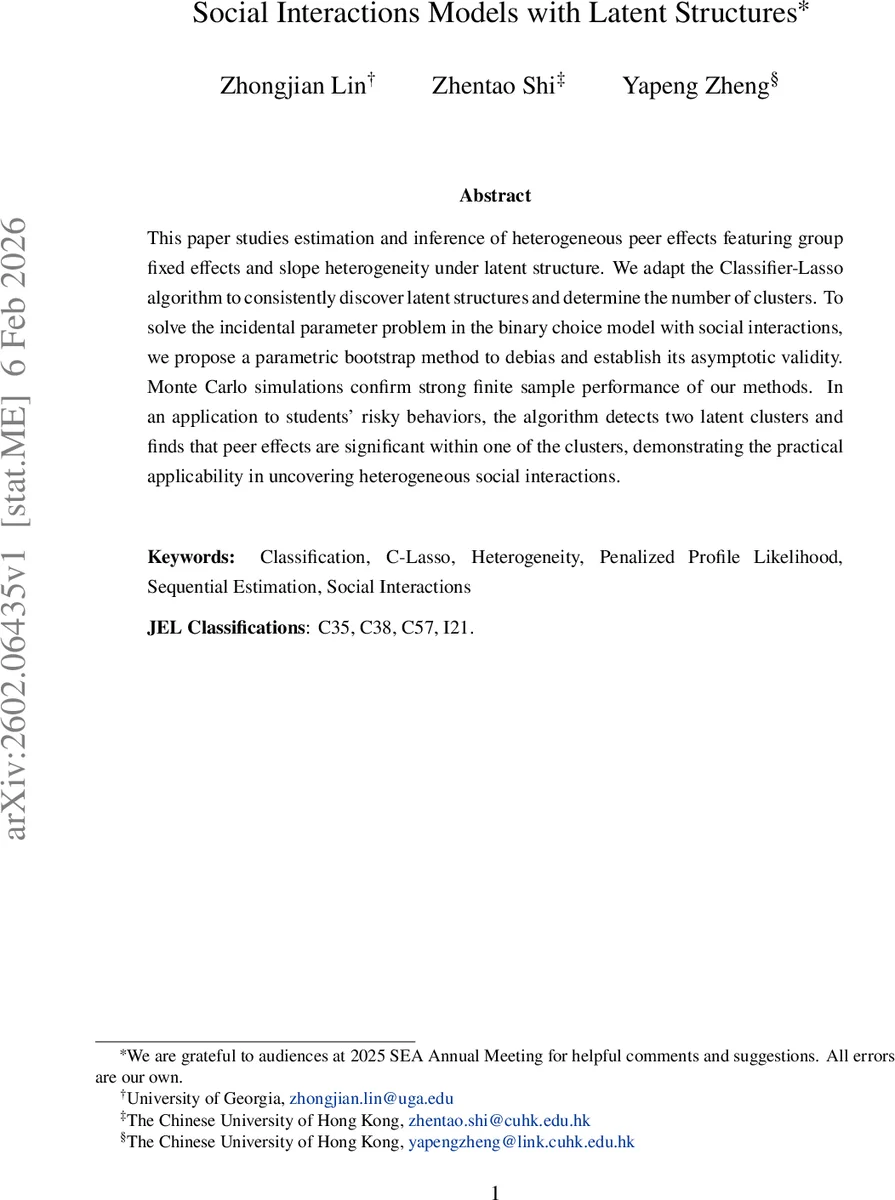 Social Interactions Models with Latent Structures