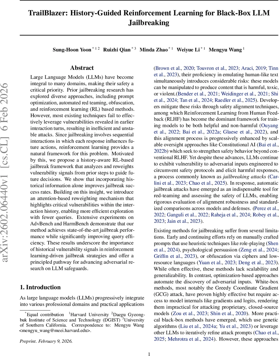 TrailBlazer: History-Guided Reinforcement Learning for Black-Box LLM Jailbreaking
