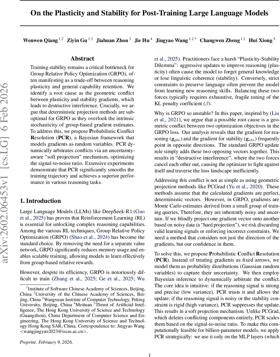 On the Plasticity and Stability for Post-Training Large Language Models
