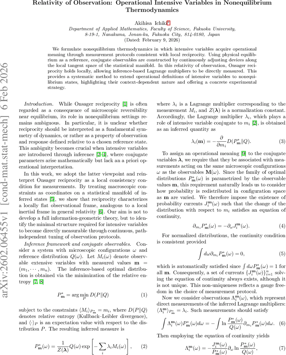 Relativity of Observation: Operational Intensive Variables in Nonequilibrium Thermodynamics